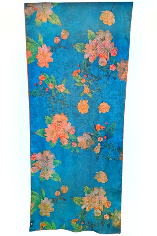 Esarfa de lux din matase naturala, turcoaz/maro, 180x70cm