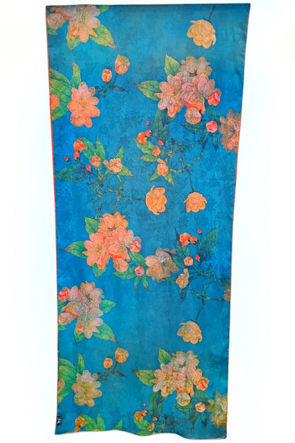 Esarfa de lux din matase naturala, turcoaz/maro, 180x70cm