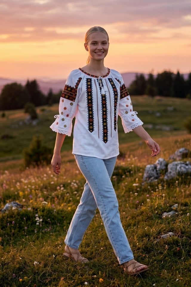 Bluza dama 2IU26 alb/portocaliu