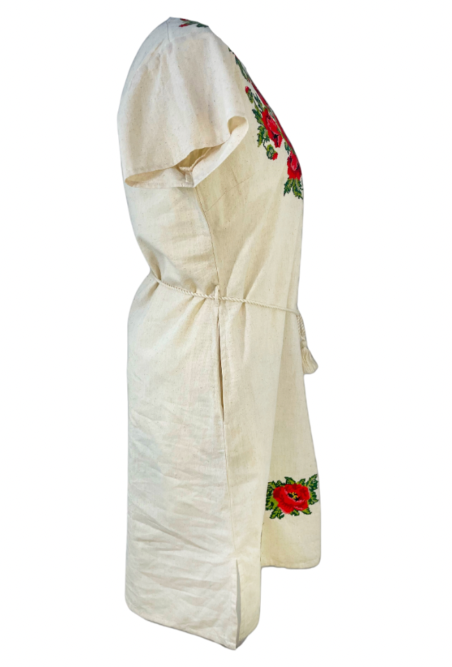 Rochie casual dama R777,  bej/rosu