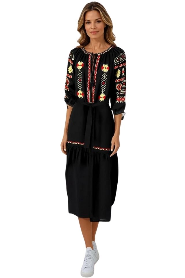 Rochie traditionala dama R25 negru/rosu