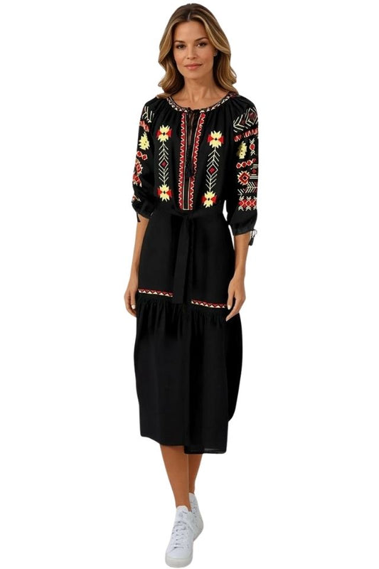 Rochie traditionala dama R25 negru/rosu