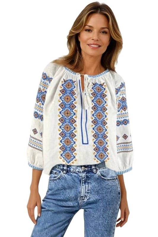 Bluza dama RA25 alb/albastru marin