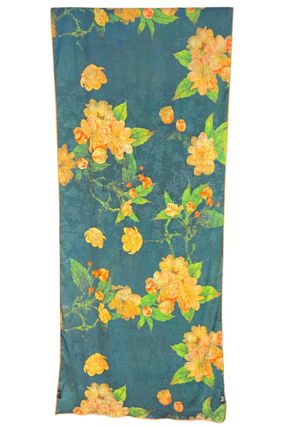 Esarfa de lux din matase naturala, maro/verde, 180x70cm