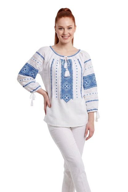 Bluza dama IL26 alb/albastru
