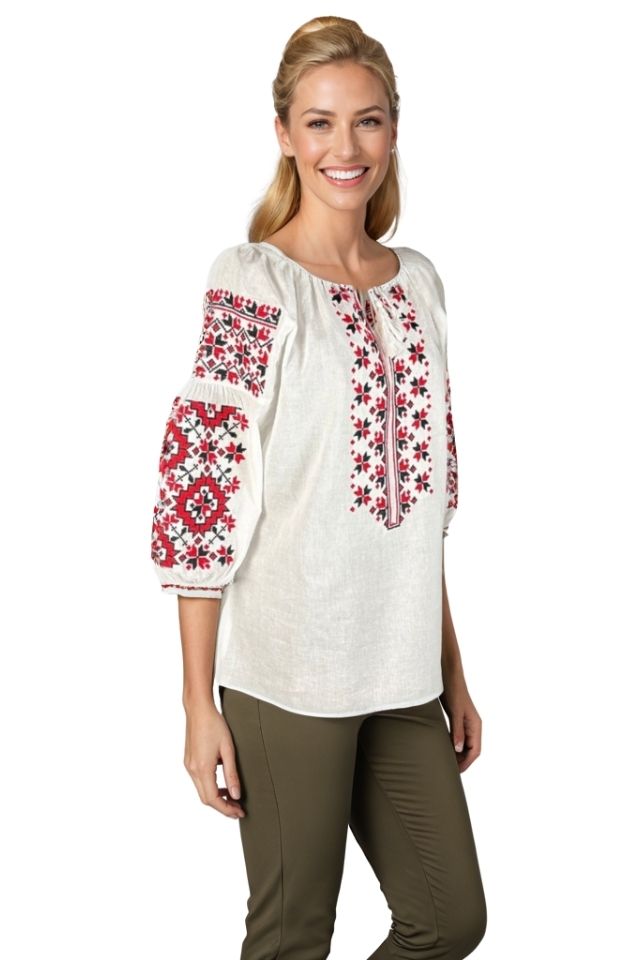 Bluza dama O25 alb/rosu