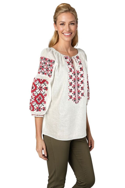 Bluza dama O25 alb/rosu