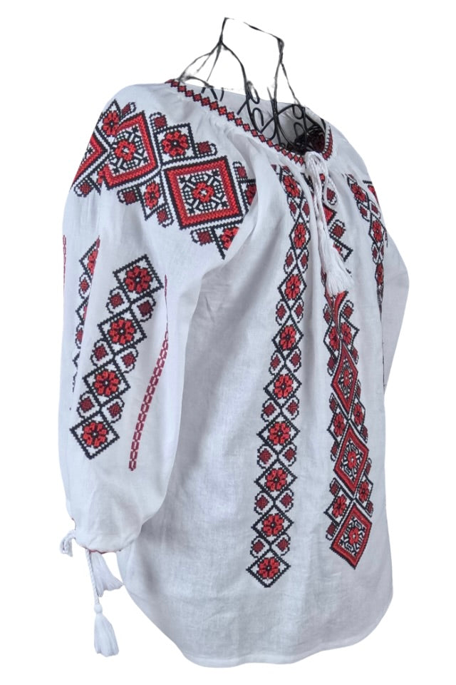 Bluza dama tip ie RD24, alb/rosu bordo