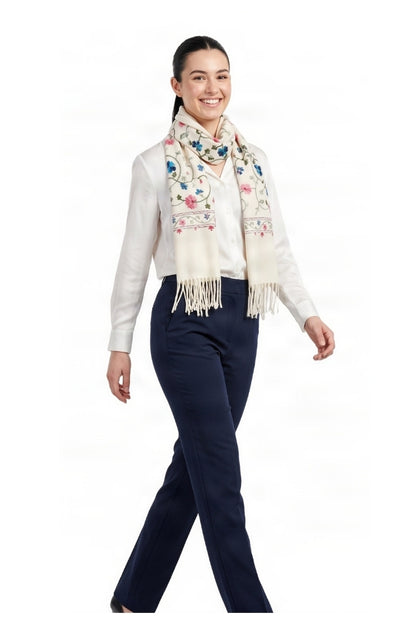 Fular dama de lux brodat colorat crem