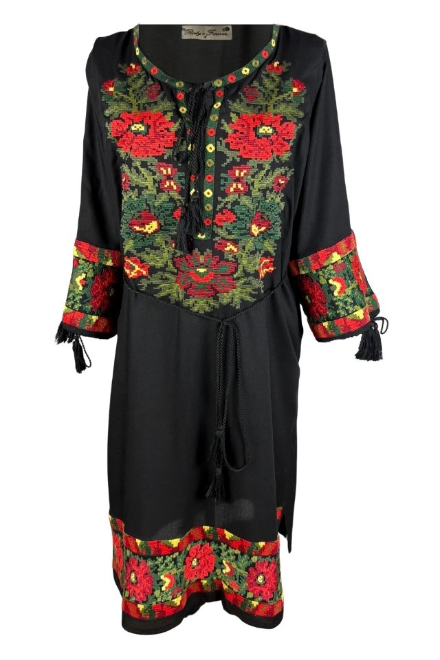 Rochie traditionala dama RL25 negru/rosu