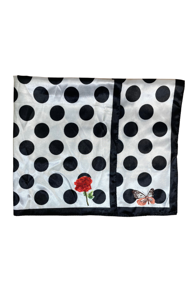 Esarfa dama cu buline, Dacali, alb/negru, 60x60 cm