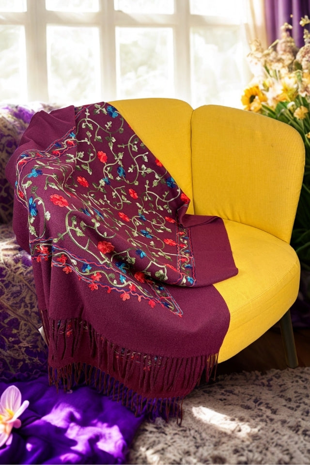 Fular dama de lux brodat colorat grena