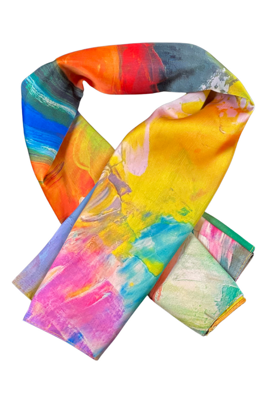 Esarfa patrata CA dama, albastru glossy/ portocaliu, 70x70 cm