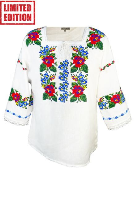 Bluza tip ie traditionala, dama ML 237 alb/albastru cosmic