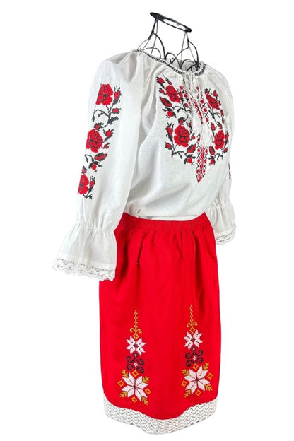 Rochie fete F26 tip costum alb/rosu