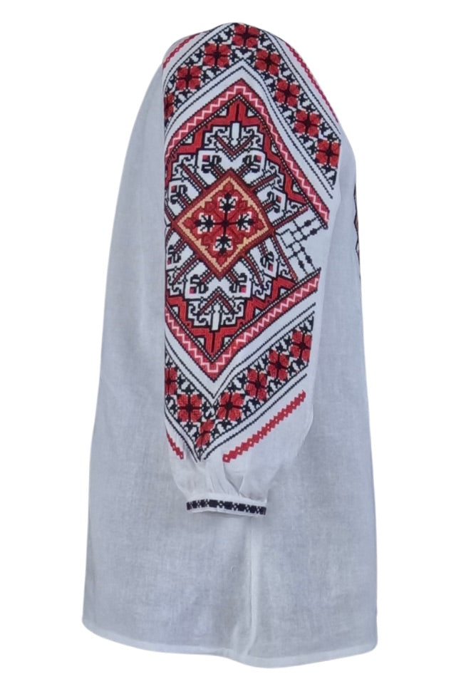 Bluza tip ie dama R24D, alb pur/rosu