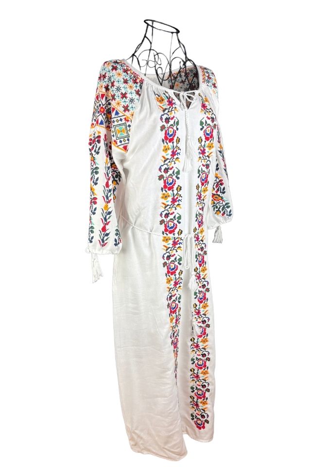 Rochie traditionala dama R25 alb/galben