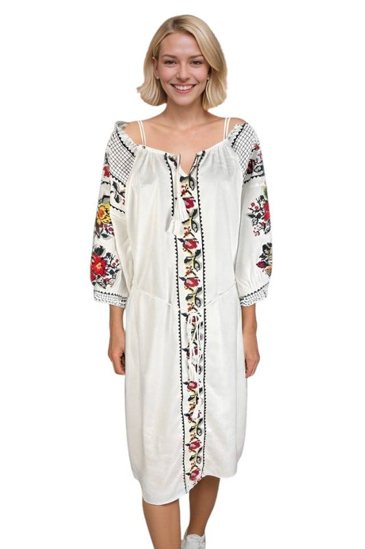 Rochie traditionala dama R25 alb/gri