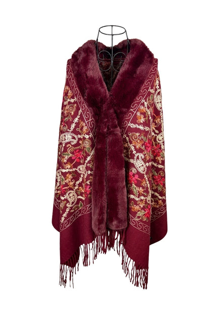 Fular dama tip poncho de lux grena