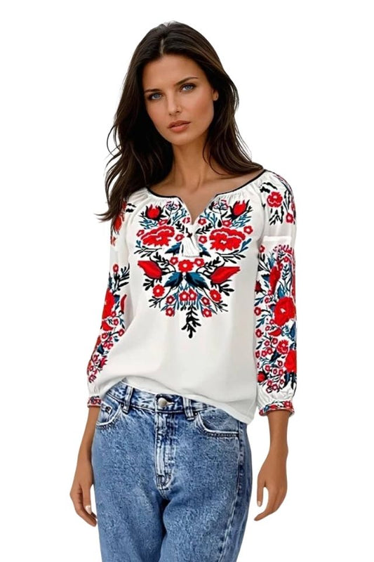 Bluza dama RA25 alb/rosu bordo
