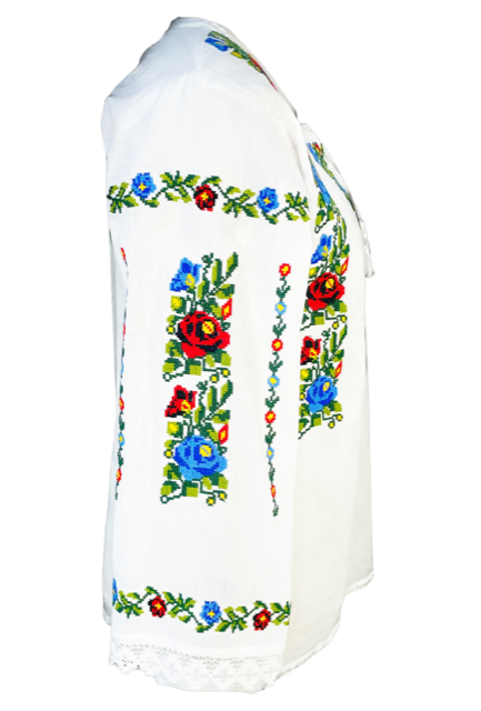 Bluza tip ie traditionala, dama ML 237 alb/verde broscuta