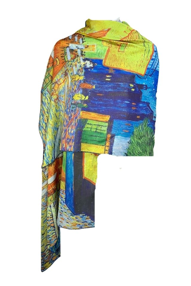 Esarfa tip sal doua fete pictata 12, Dacali, matase, albastru, 180x70cm
