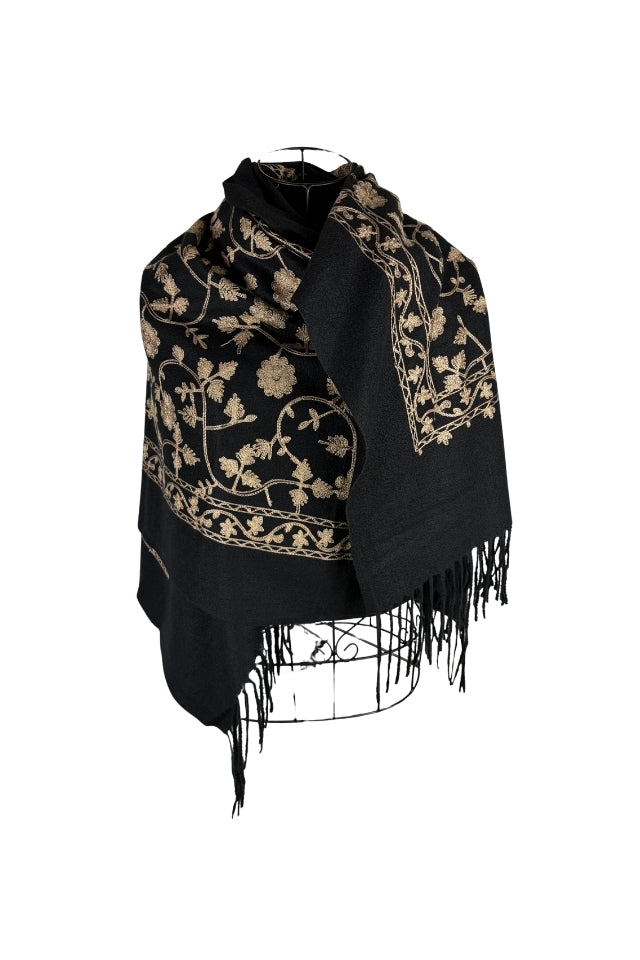 Fular dama de lux brodat uni negru