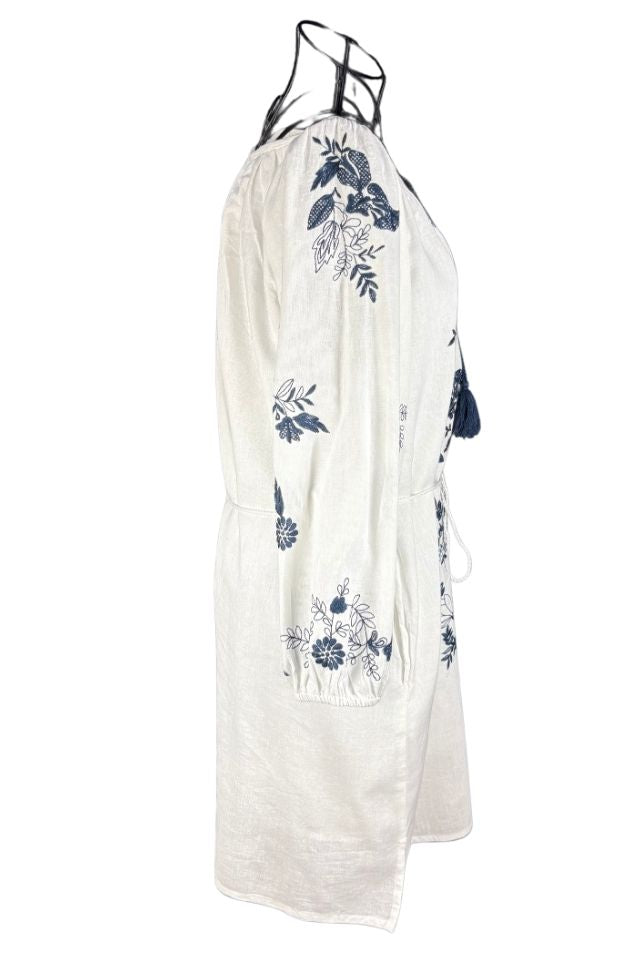 Rochie traditionala dama R25 alb/albastru