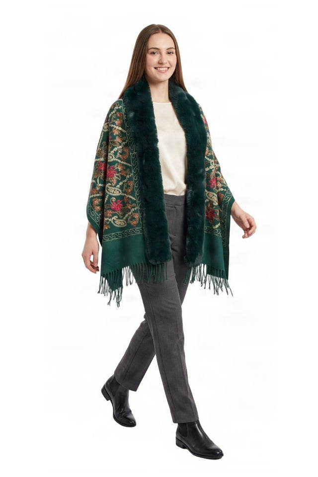 Fular dama tip poncho de lux verde