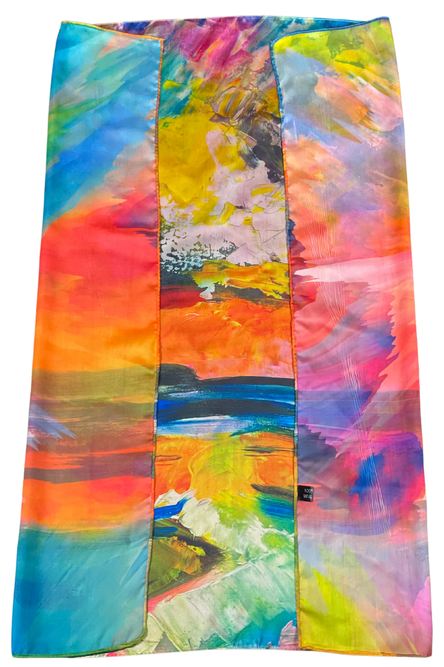 Esarfa patrata CA dama, albastru glossy/ portocaliu, 70x70 cm