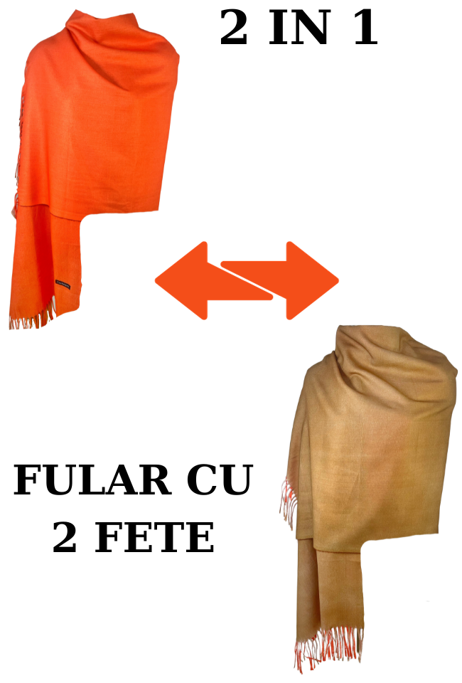 Fular tip sal, cu doua fete uni, Dacali, portocaliu antichizat, 185X75 cm