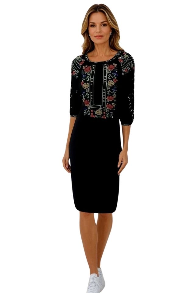 Rochie traditionala R24, negru/albastru