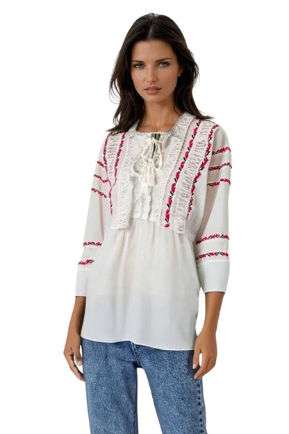 Bluza tip ie dama R25 alb pur/maro inchis