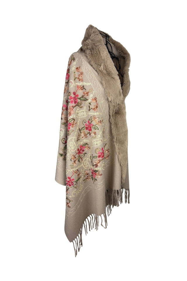 Fular dama tip poncho de lux bej