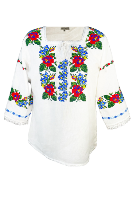 Bluza tip ie traditionala, dama ML 237 alb/albastru cosmic