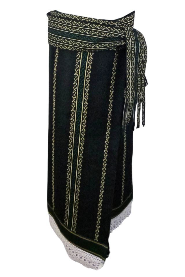 Fusta dama tip catrinta cu broderie traditionala one size, negru/verde