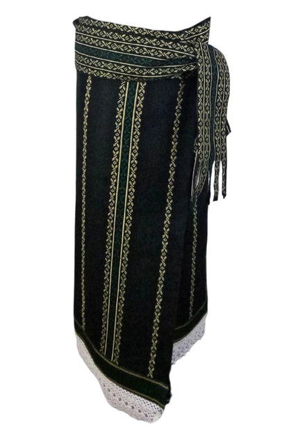 Fusta dama tip catrinta cu broderie traditionala one size, negru/verde