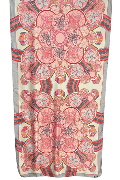 Esarfa tip sal dama 24E din matase vegetala cu atingere de matase fina, roz/gri, 180 x 82 cm