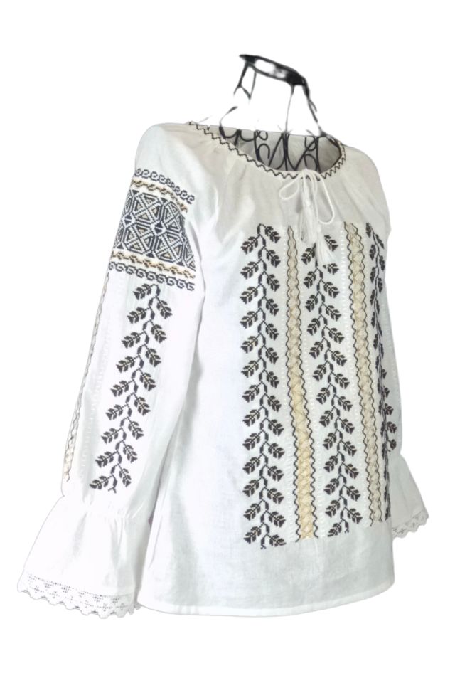 Bluza tip ie traditionala dama DEC, alb/auriu