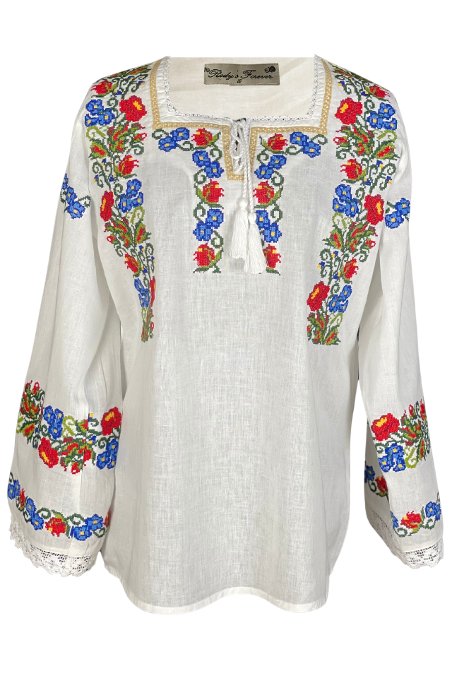 Bluza tip ie dama B23, alb creta/verde