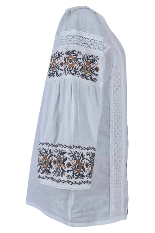 Bluza tip ie dama B23, alb neted/gri