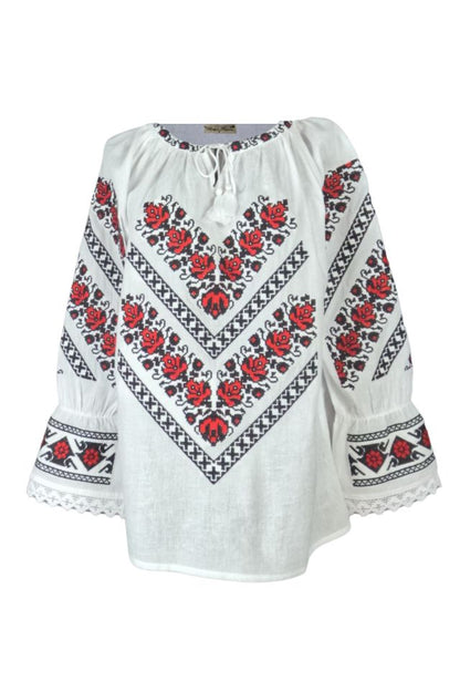 Bluza dama tip ie D24, alb/rosu