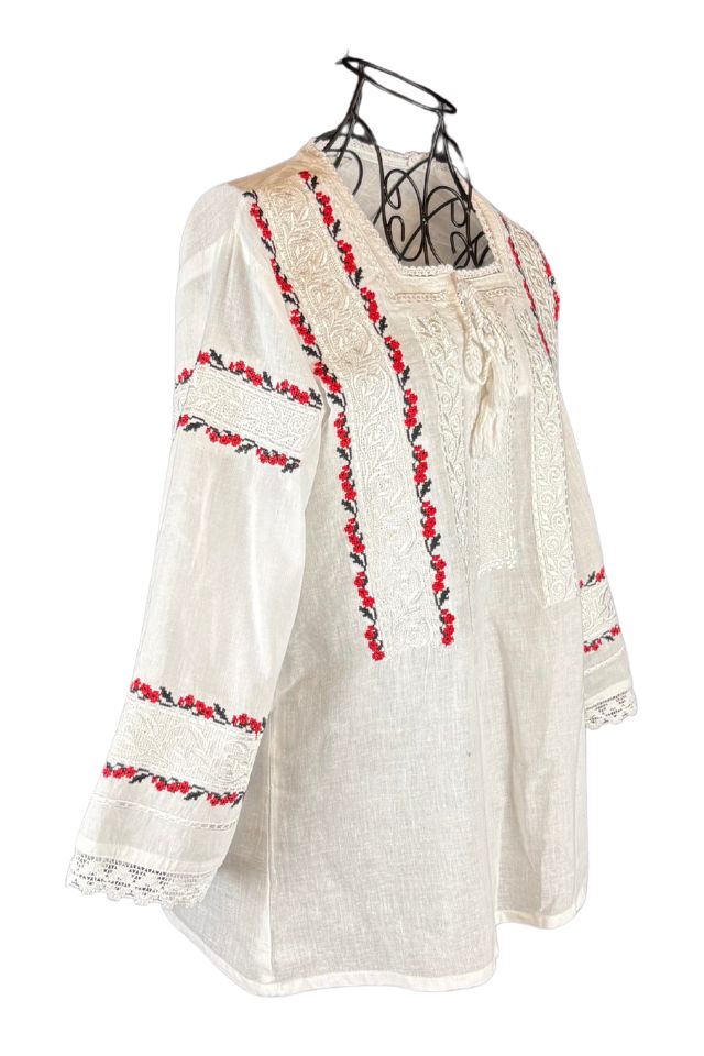 Bluza tip ie dama R25 alb pur/maro inchis