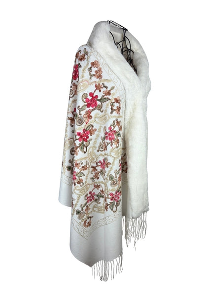 Fular dama tip poncho de lux alb
