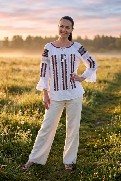 Bluza dama IU26 alb/rosu bordo