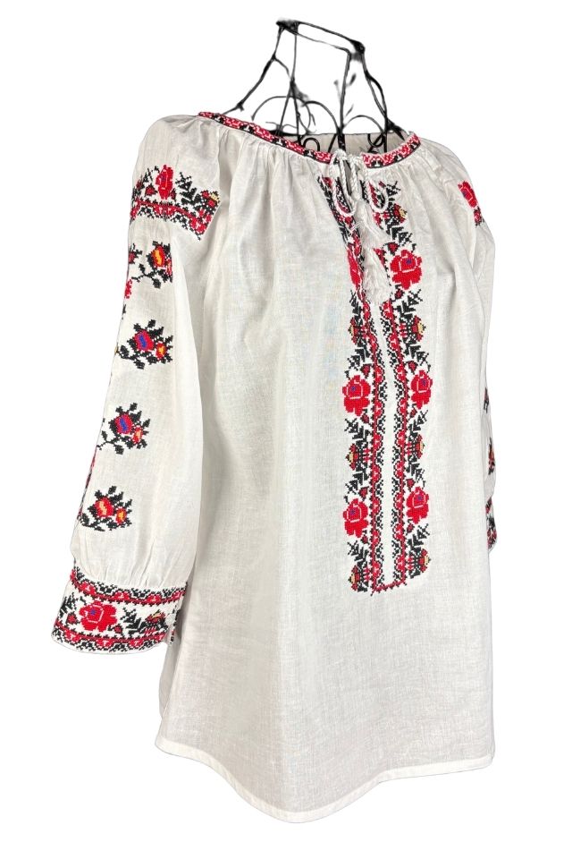 Bluza dama tip ie R256  alb optic/rosu bordo