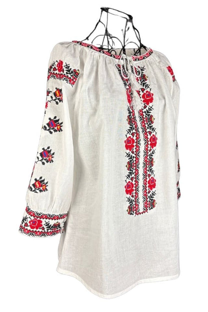 Bluza dama tip ie R256  alb optic/rosu bordo