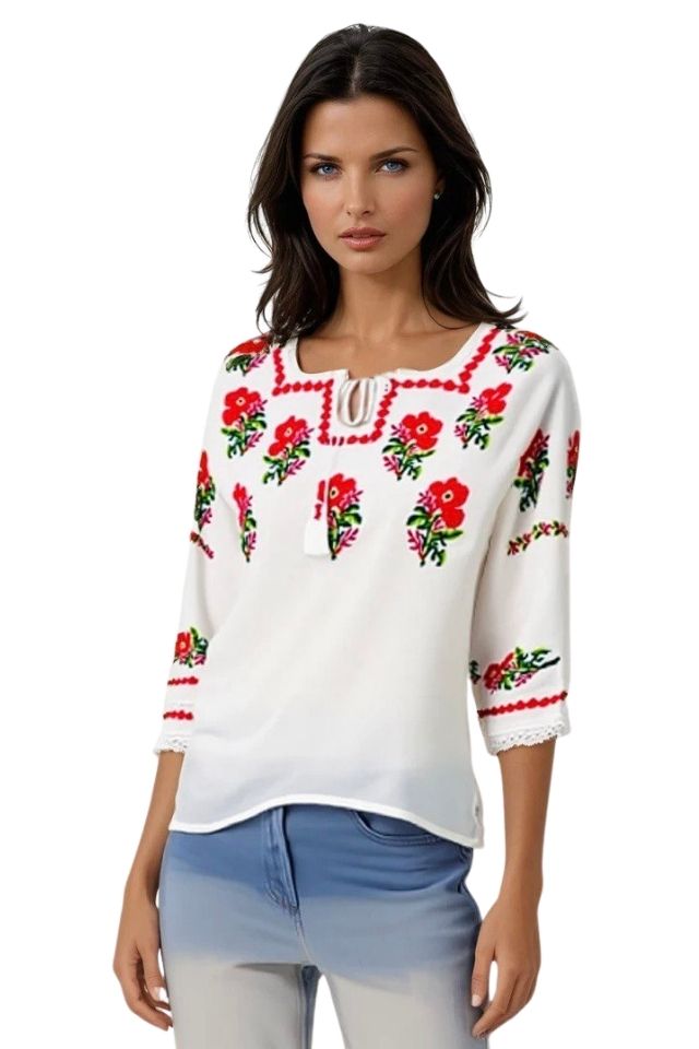 Bluza tip ie traditionala, dama ML 237 alb/albastru cardinal
