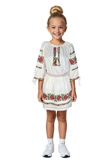 Rochie fete tip costum CPC alb/roz