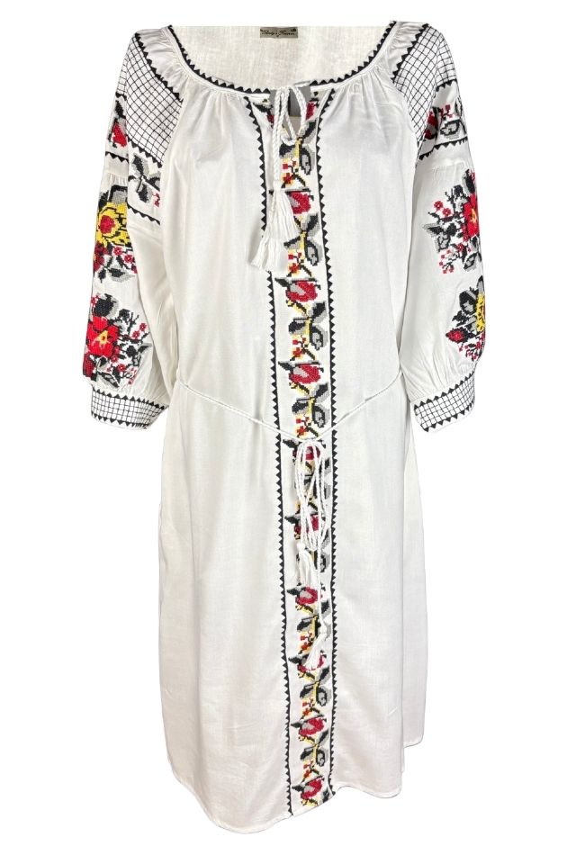 Rochie traditionala dama R25 alb/gri